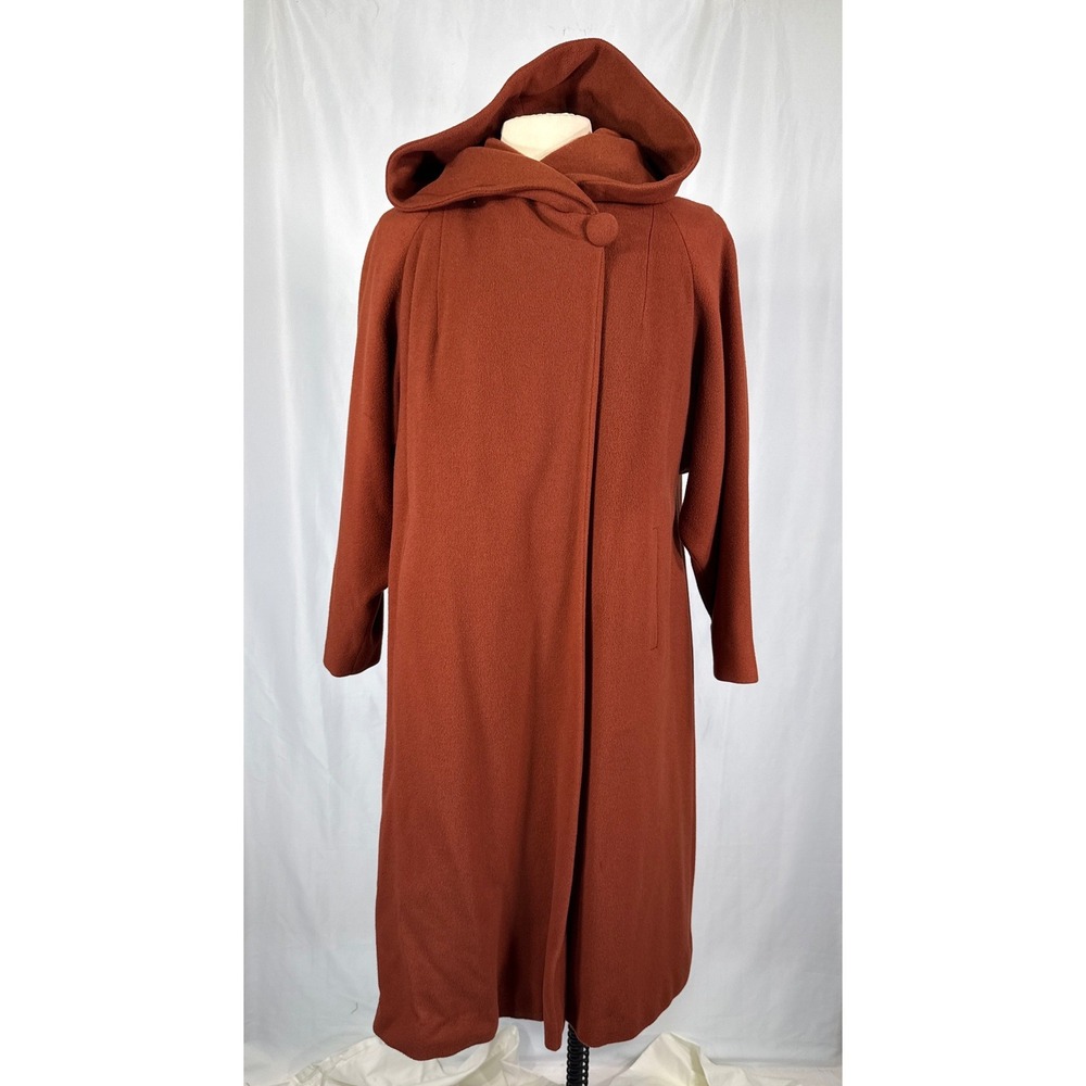 Vintage John A Brown Country Tweeds 100% Virgin Cashmere Hooded Coat Rust Orange